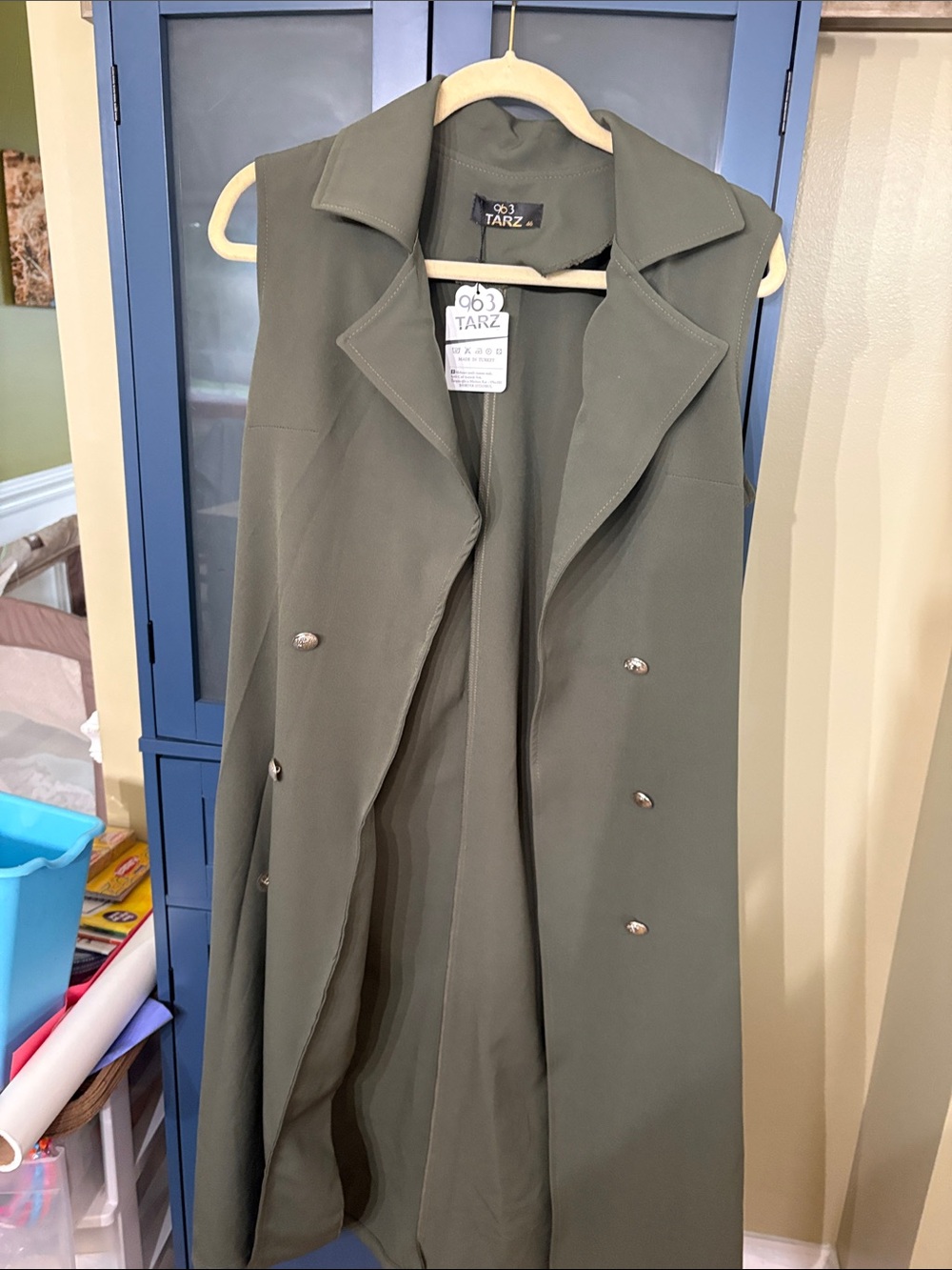 Olive Green Sleeveless Trench Coat 963 TARZ
